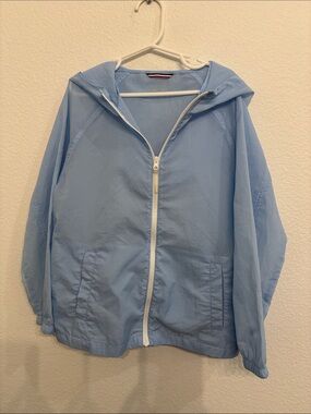 Light Blue Windbreaker Lightweight Hooded Zip Up Jacket